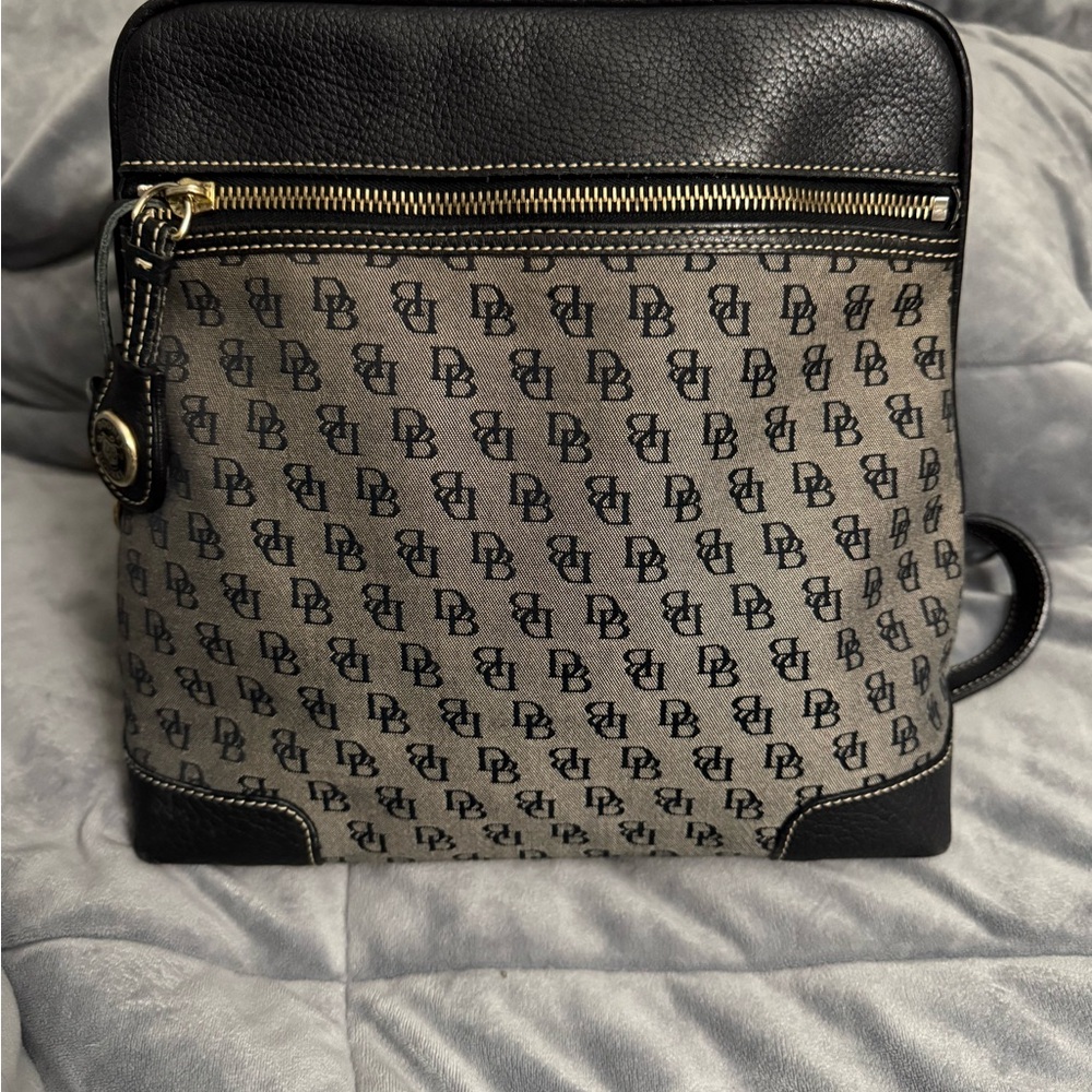 Dooney & Bourke Black and Brown Backpack with Monogram Pattern